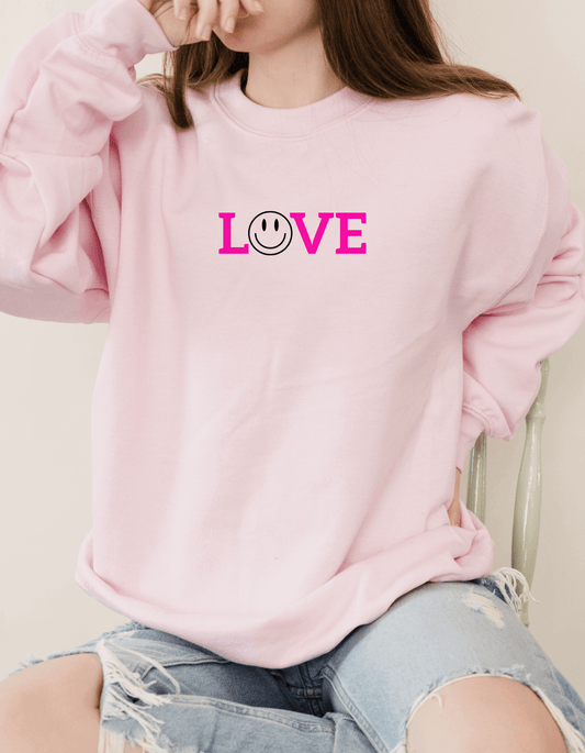 Crew neck sweater with Smiley face Love design 
