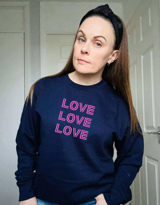 Crew neck sweater with Pink Love design 