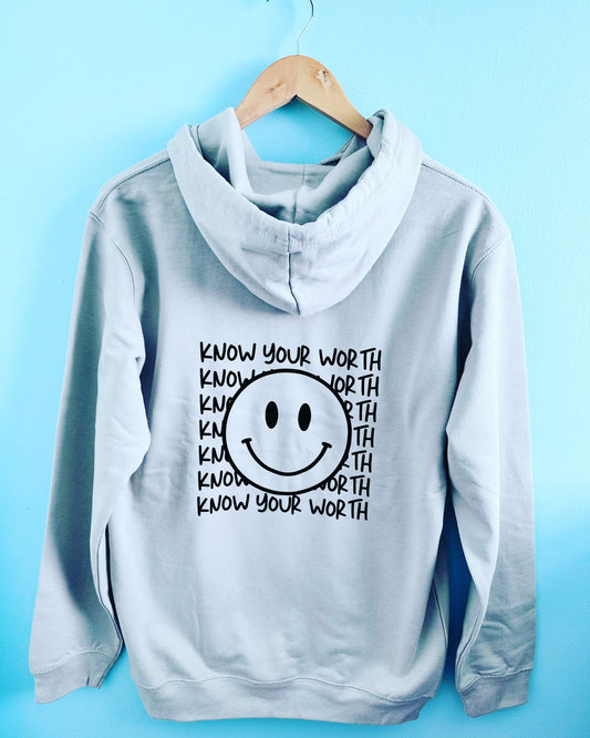 Unisex hoodie with know your worth design