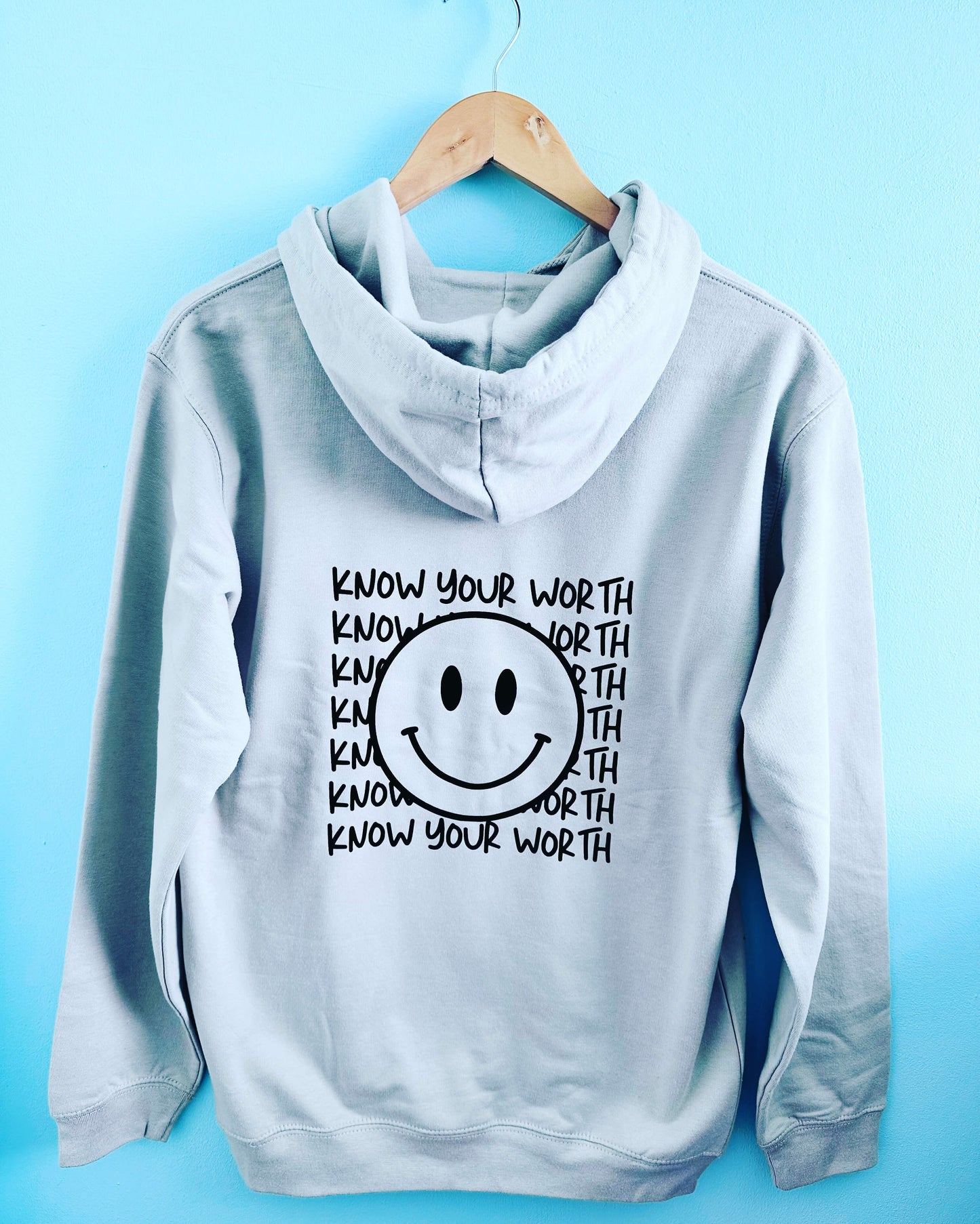 Unisex hoodie with know your worth design