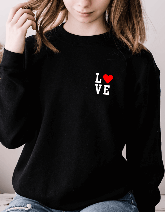 Unisex Black crew neck sweatshirt with love logo