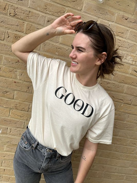 Unisex Natural T-shirt with Good vibes logo