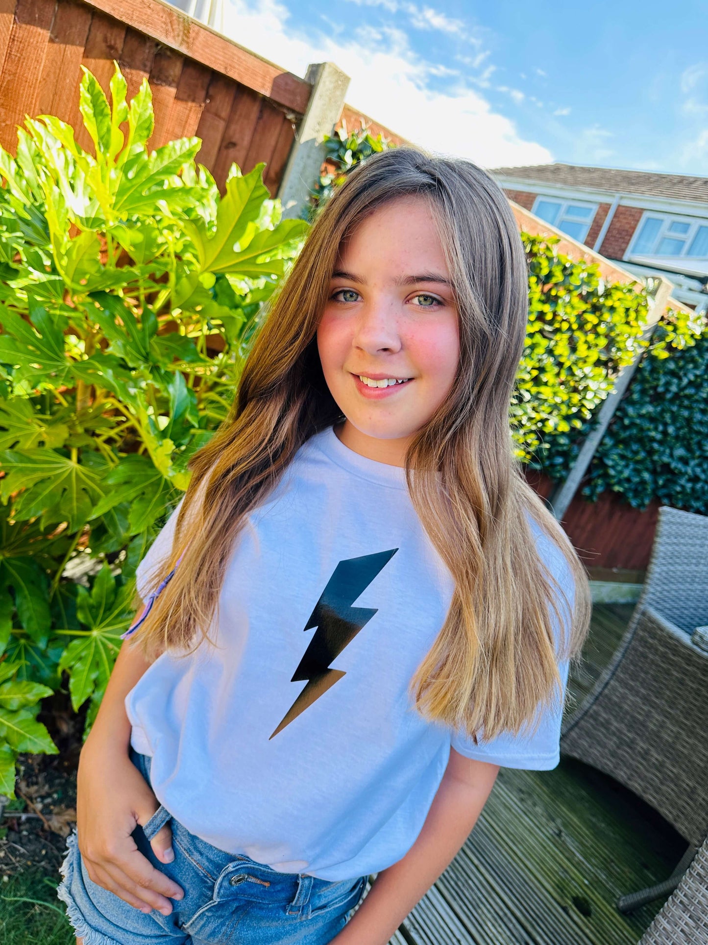 Kids Crew neck T-shirt Black lightning bolt design