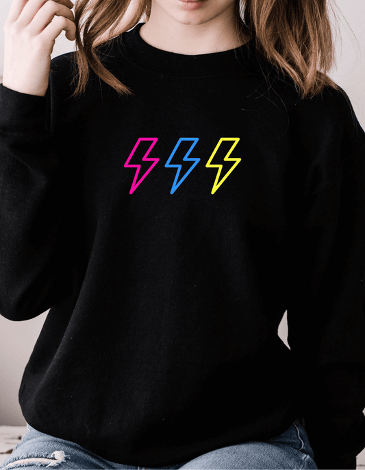 neon lightning bolt black crew neck sweatshirt